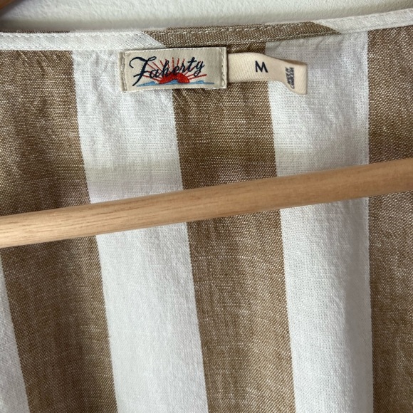 Faherty Willow Wrap Dress Bronze Stripe Short Sleeve Linen Blend Size Medium - Picture 3 of 11